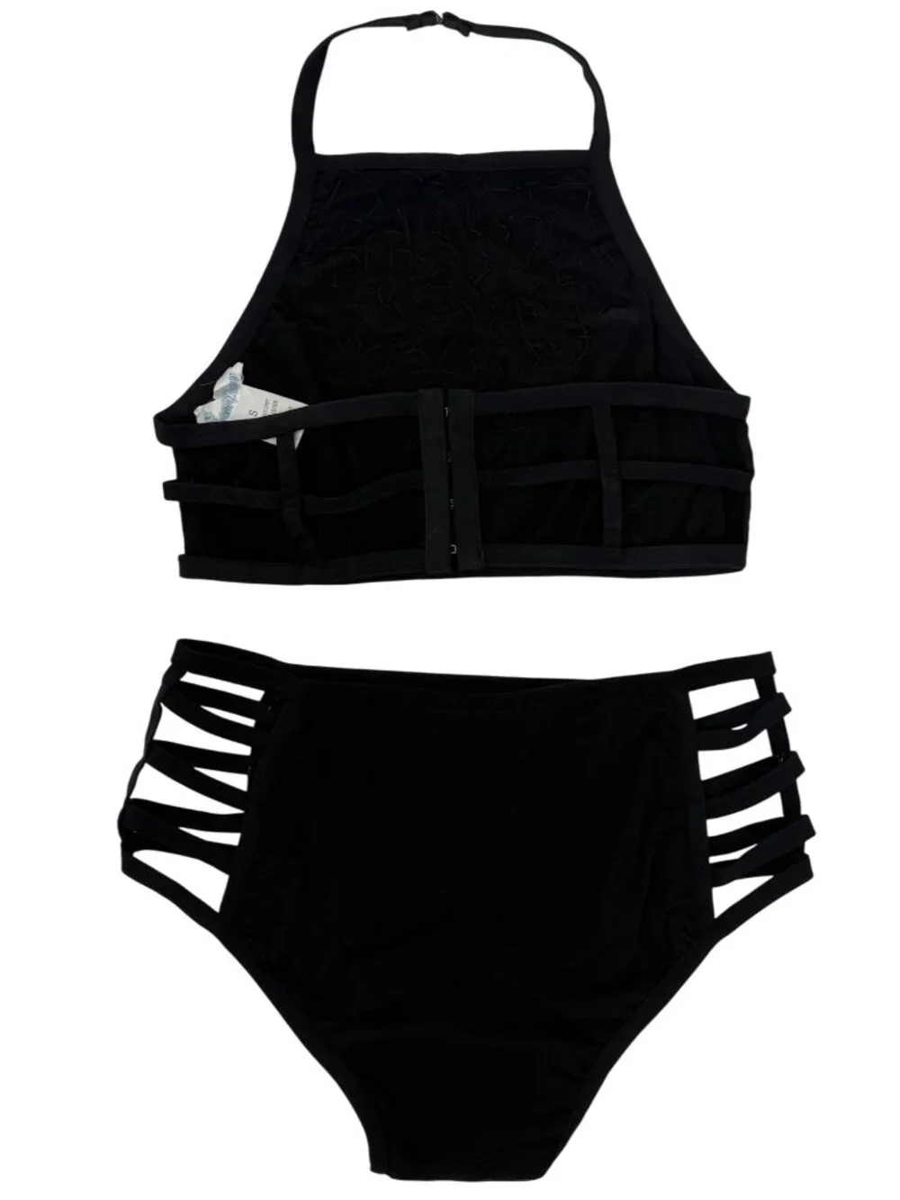 I Heart Raves 2 Piece Black Holographic Caged Halter Top & Bottoms Set| Festival - Picture 8 of 16